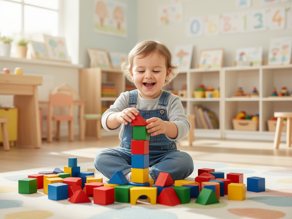 Toddler playing with blocks